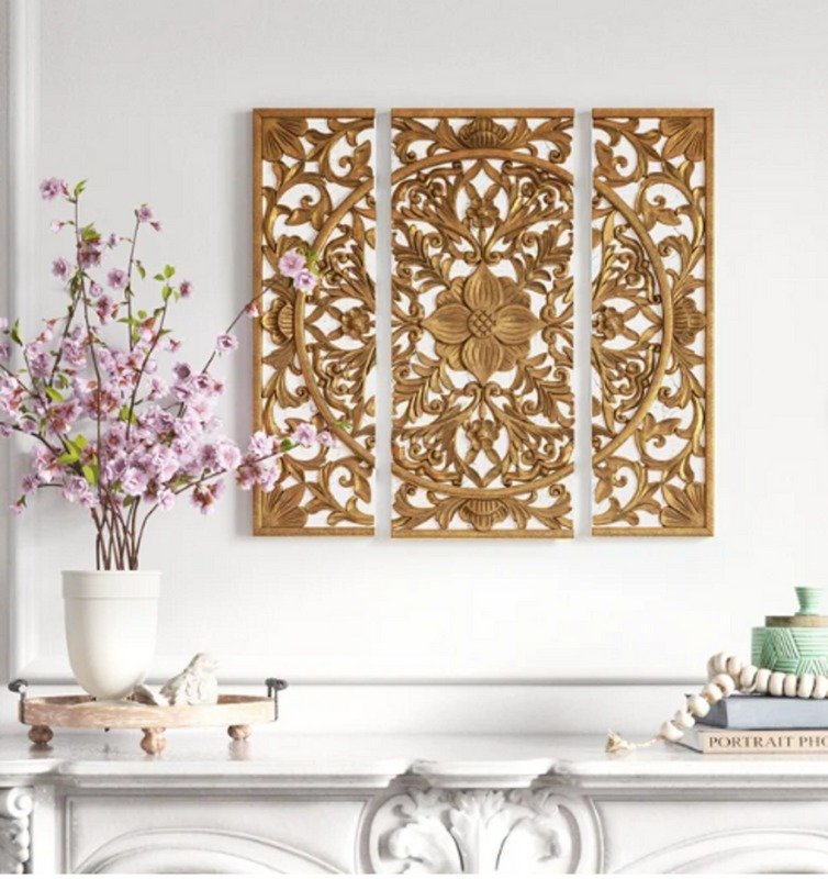 Wood Carved Floral Wall Decor Panels